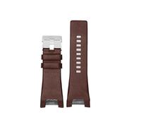 Genuine Leather Watch Strap, Compatible With Diesel DZ4246 DZ1273B, 32 * 17mm Plain Black Dark Brown Men Band With Steel Clasp(A Dark brown silver)