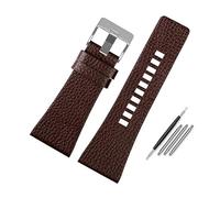 Genuine Leather Watchband Fit For Diesel DZ7396DZ1206 DZ1399 DZ1405 Watch Band Litchi Grain 22 24 26 27 28 30 32 34mm Strap Bracelet(Brown silver clasp,28mm)