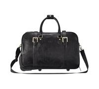 Genuine Leather Wheeled Holdall Duffle Bag - 43L Vintage Cabin Travel Bag for Men - Cowhide Overnight Rolling Weekender with Shoulder Strap, Brass Hardware & Nylon Lining