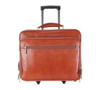 Genuine Leather Wheeled Laptop Briefcase - Tan Rolling Cabin Flight Pilot Bag for Men - 29L Travel Carry-On Case with Adjustable Strap, Trolley Wheels, and Antique Brass Hardware