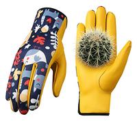Genuine Leather Women's Gardening Gloves - Breathable Thorn Proof Work Gloves for Planting, Pruning, Fishing, Yard Work, Best Gifts for Gardener Work (YPXN-M001)