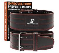 Genuine Leather Workout Belt by ProFitness Small Black/Red Premium Grade Heavy Duty Leather Adjustable Non-Slip Weightlifting Gym Belt for Men and Woman Comes (Black/Red, Small)