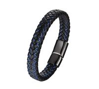 Genuine Leather Wrap Bracelet For Men Handmade Braided Leather Rope Cuff Wristband With Magnetic Clasp Vintage Punk Rock Jewellery For Women Men Black Blue 19Cm