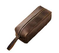 Genuine Leather Zipper Simple Small Organizer Bag Vintage Style Crazy Horse Leather Travel Storage Bag(Coffee)