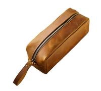 Genuine Leather Zipper Simple Small Organizer Bag Vintage Style Crazy Horse Leather Travel Storage Bag(Brown)