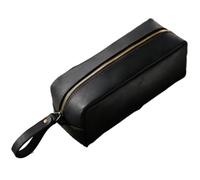 Genuine Leather Zipper Simple Small Organizer Bag Vintage Style Crazy Horse Leather Travel Storage Bag(Black)