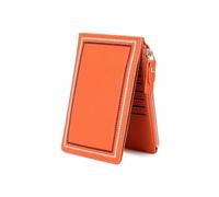 Genuine Leather Zipper Simple Trendy Ultra-Thin Wallet First Layer Cowhide Folding Card Holder Cute Coin Purse Women Clutch Bag, Orange, One Size, Minimalist