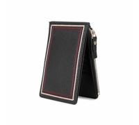 Genuine Leather Zipper Simple Trendy Ultra-Thin Wallet First Layer Cowhide Folding Card Holder Cute Coin Purse Women Clutch Bag, Black, One Size