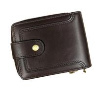 Genuine Leather Zipper Wallet for Men, Mini Portable Bifold Card Case with Buckle Multi Compartments ID Window (Dark Coffee,L12 x W9.5 x H2.5cmL4.7×W3.7×H0.9 in)