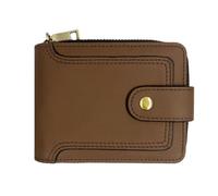 Genuine Leather Zipper Wallet for Men, Mini Portable Bifold Card Case with Buckle Multi Compartments ID Window (Brown,L12 x W9.5 x H2.5cmL4.7×W3.7×H0.9 in)