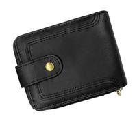 Genuine Leather Zipper Wallet for Men, Mini Portable Bifold Card Case with Buckle Multi Compartments ID Window (Black,L12 x W9.5 x H2.5cmL4.7×W3.7×H0.9 in)
