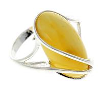Genuine Lemon Baltic Amber & 925 Sterling Silver Modern Designer Adjustable Ring - GL423LA