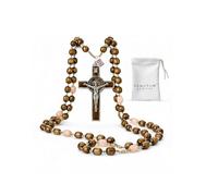 Genuine Made in Italy Blessed by Pope Francis Rosary Necklace rosary for car rearview mirror rosarios catolicos para hombre Medal Cross Saint Benedict Patron Saint of Students, Christian Values Honor