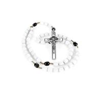 Genuine Made in Italy Rosary Necklace Blessed by Pope Francis Saint Benedict Medal Cross perfect for car mirror Rosarios catolicos para hombre Patron of Students Christian Values (White), Wood, No