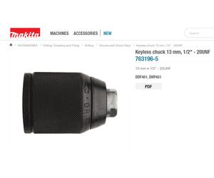 Genuine Makita Keyless Chuck 13mm x 1/2" For BDF441 BDF451 BHP441 BHP451 Drills