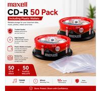 Genuine Maxell CD-R 80 Min XL-II Audio Blank Discs 50 Pack + Wallets