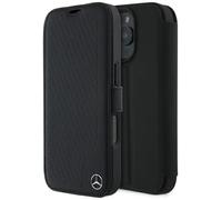 Phone Case Bookcase iPhone 16 Pro Max Mercedes Genuine Leather Black Star Silver