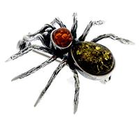Genuine Mix Baltic Amber & Sterling Silver Exclusive Spider Brooch - 4152M2