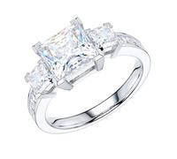 Genuine Moissanite or Simulated Center 1.5CT Diamond Sterling Silver Three Stone Style All Princess Cut Side Stones Promise Engagement Ring