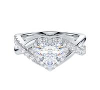 Genuine Moissanite Sterling Silver 1CT Heart Shape Crossover Infinity Split Shank Halo Promise Ring Engagement Ring For Women (N)