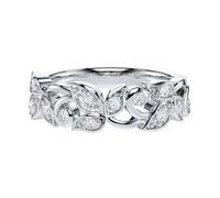 Genuine Moissanite Sterling Silver 6mm Wide Vine Fligree Leaves Petals Vintage Wedding Band Ring For Women (S)