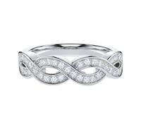 Genuine Moissanite Sterling Silver Fancy Wave Intersecting Infinity Twisted Matching Ring Wedding Band (P)