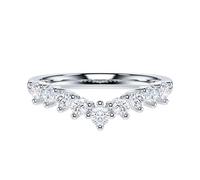 Genuine Moissanite Sterling Silver Slight V Shape 3-Prong Set Eternity Matching Ring Wedding Band (N)