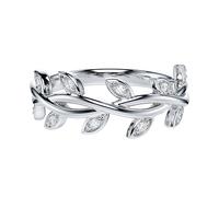 Genuine Moissanite Sterling Silver Twisted Olive Branch Leaves Band Womens Wedding Ring Promise Ring for Her (O)