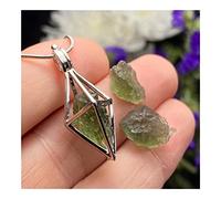 Genuine Moldavite Crystal with Large Herkimer Necklace Czech Republic Tektite Healing Stone Locket Necklace Moldavite Crystal , SBOTTON-8571 ( Metal Color : STEEL CHAIN )