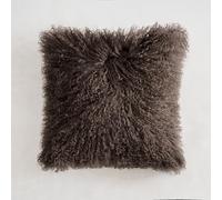Genuine Mongolian Lamb Fur Cushion Cover 40x40cm - Soft Curly Wool Pillowcase for Sofa or Bed (Chocolate Brown)