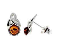 Genuine Natural Cognac Baltic Amber and 925 Sterling Silver Studs with Celtic Knots Earrings GL167C