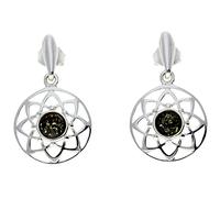 Genuine Natural Green Baltic Amber and 925 Sterling Silver Dangly Drop Celtic Round Earrings GL145G