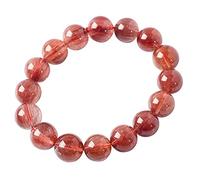 Genuine Natural Red Rutilated Quartz Gemstone 13mm Crystal Round Bead Power Bracelet