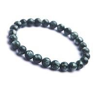 Genuine Natural Seraphinite Green Seraphinite Stretch Bracelet with 7mm Round Beads, Small Crystal Seraphinite Small, Bamboo Coral Glass