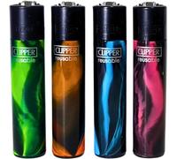 Genuine Nebula Design Clipper Lighters Set of 4 Gas Refillable Standarad Size Lighters Replaceable Flint - Limited Edition (Black Nebula)