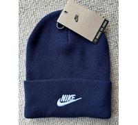 Genuine NIKE Navy Cuff BEANIE White Swoosh ADULT Hat Toque Super Comfy