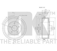NK Rear Right Brake Drum for Ford Tourneo Connect TDCi 1.8 (6/02-12/09)
