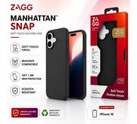ZAGG Manhattan Snap Graphene-Reinforced Case for iPhone 16 [6.1-Inch], MagSafe Compatible, Slim Soft Design, Secure Grip, Shockproof Phone Back Cover (Black)