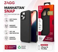 ZAGG Manhattan Snap Graphene-Reinforced Case for iPhone 16 Pro Max [6.9-Inch], MagSafe Compatible, Slim Soft Design, Secure Grip, Shockproof Phone Back Cover (Black)