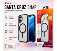 ZAGG Santa Cruz Snap Graphene-Reinforced Case for iPhone 16 [6.1-Inch], MagSafe Compatible, Anti-Yellowing, Scratch-Resistant, Slim Design, Shockproof Phone Back Cover (Black)