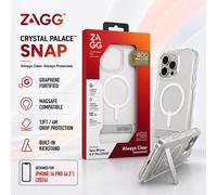 ZAGG Crystal Palace Snap KS Graphene-Reinforced Case with Built-In Kickstand for iPhone 16 Pro [6.3-Inch], MagSafe Compatible, Anti-Yellowing, Shockproof Phone Back Cover (Transparent)