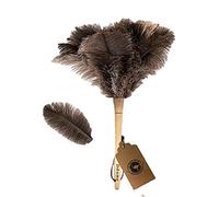 Genuine Ostrich Feather Duster Fluffy Natural with Wooden Handle and Eco-Friendly Reusable Handheld Cleaning Supplies, Gray and Brown(Length 16")