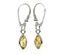 Genuine Oval Honey Baltic Amber and 925 Sterling Silver Drop Hooks Earrings - 8268DH