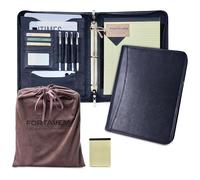 Genuine Pebble Grain Leather Padfolio, A4 / Letter Size Portfolio Organizer with Writing Pad, Notepad Holder, Card Slots & Pen Loop for Work, Meetings & Interviews(Black)