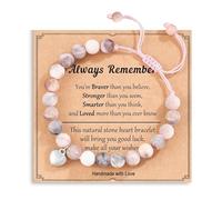 Genuine Pink Zebra Stone Friendship Bracelet for Women - Adjustable Crystal Bead Bracelet with Brave Heart Message Card, Natural Stone Strength Gift for Best Friends Mum