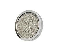 Genuine Polished 1959 Sixpence in Lapel Pin | 1959 anniversary, 67th birthday