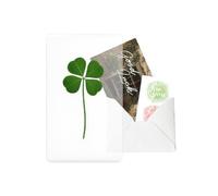 Genuine Real Four-Leaf Clover Bookmark, Elegant Bookmark, Smartphone, Wallet Coated Gift Thank You Card Four-Leaf Clover Gift (Fine Art Card)