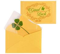 Genuine Real Four-Leaf Green Clover St. Saint Patric's Day Bookmarks Irish Shamrock Good Luck Charm for Smartphone Wallet Case Amulet Purse Coating Gift Thanks Card M
