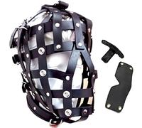 Genuine Real Leather Halloween Cage Mask Hood With Hanging Ring