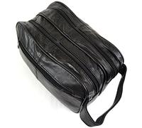 Genuine Real Leather Mens Wash Bag / Gym Bag / Overnight Bag (Black)